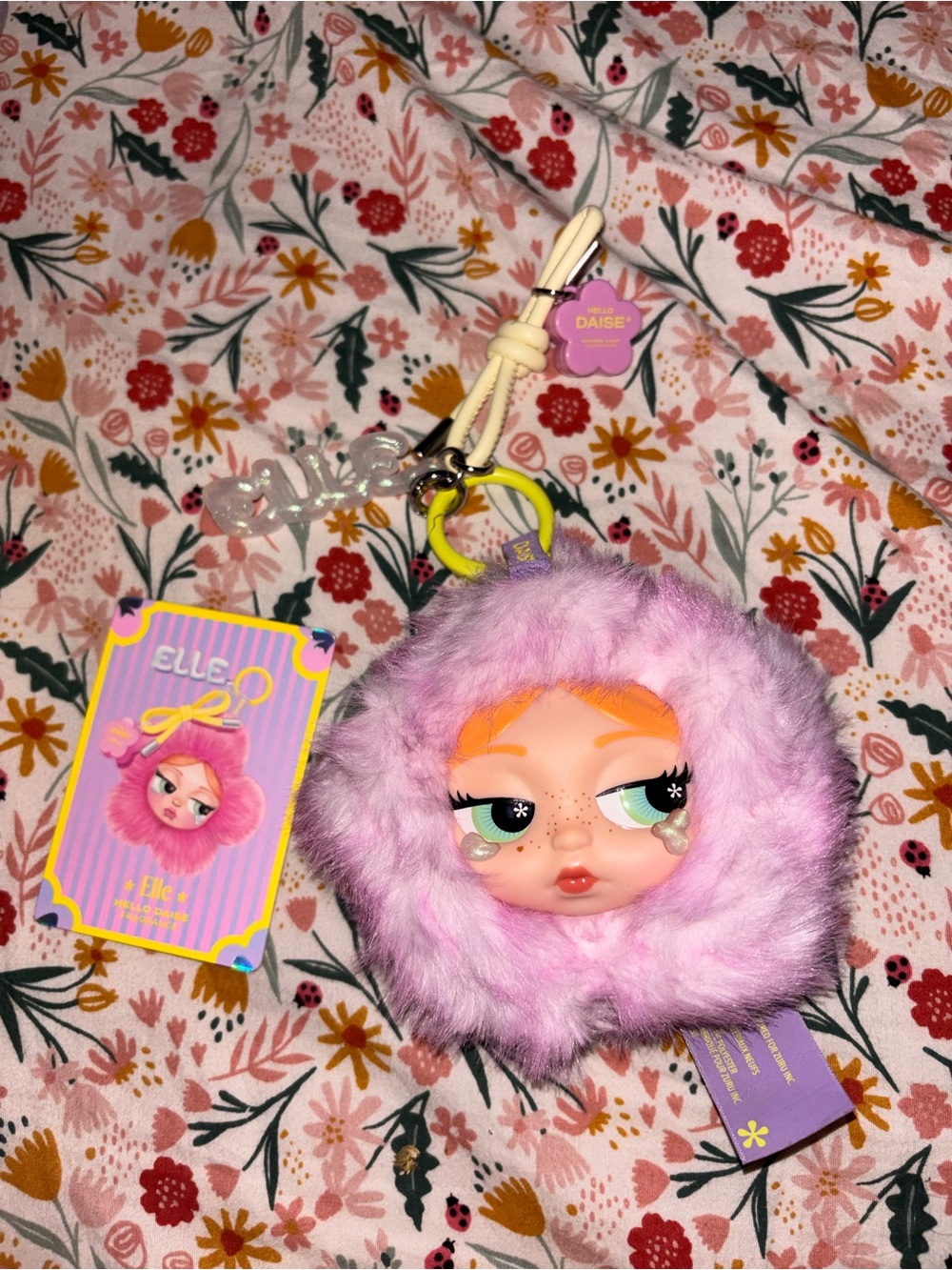 Daise* ELLE Plush Mystery Doll Face Keychain - Pink Fur Fashion Accessory